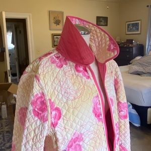 Esprit pink yellow quilted reversible Spring zippered jacket XL